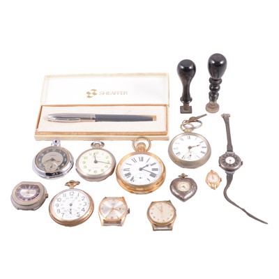 Lot 1095 - A Goliath pocket watch, other pocket watches, wristwatches, pen and seals.