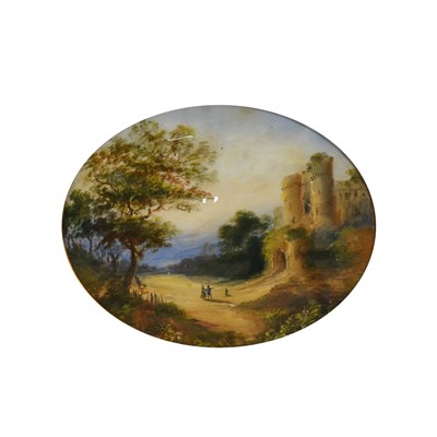 Lot 208 - Victorian School, two inverse painted glass landscapes- Carisbrooke Castle and Heidelberg