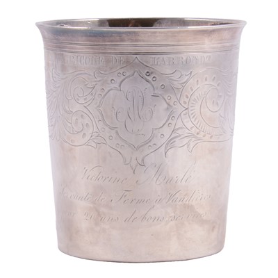 Lot 148 - French 19th century white metal beaker, Cesar Tonnelier.