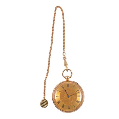 Lot 1070 - An 18 carat yellow gold open face pocket watch