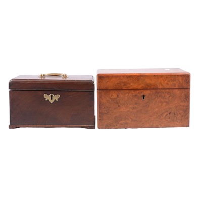 Lot 137 - Early Victorian burr walnut tea caddy and a Georgian mahogany tea caddy