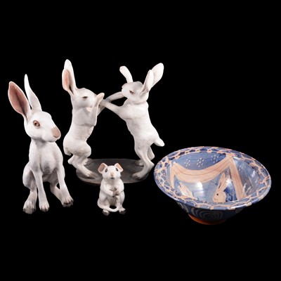 Lot 86 - Brian Andrew, group of raku-fired fighting hares, and others