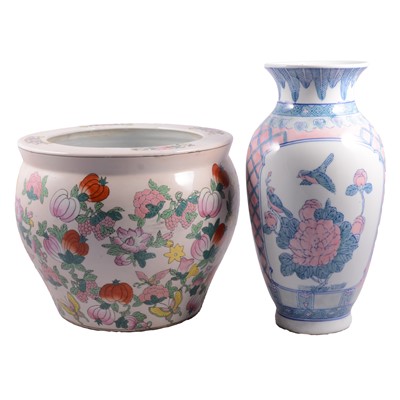 Lot 41 - Reproduction Chinese garden seats, pair of reproduction vases, reproduction jardiniere