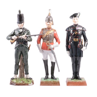 Lot 15 - Two Dresden military figures, and a Sitzendorf porcelain military figure