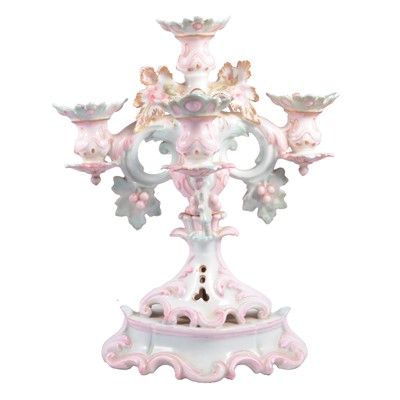 Lot 39 - Large Continental porcelain four-branch candelabra