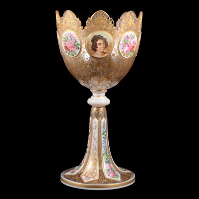 Lot 44 - Large enamelled and gilt glass pedestal bowl