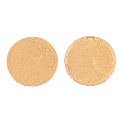 Lot 1152 - Two Gold Half Sovereign Coins, Victoria Young Head, Shield Back,1852; Jubilee Head, Shield Back, 1892.