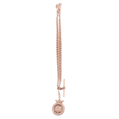 Lot 1099A - A 9 carat rose gold double Albert watch chain with fob.