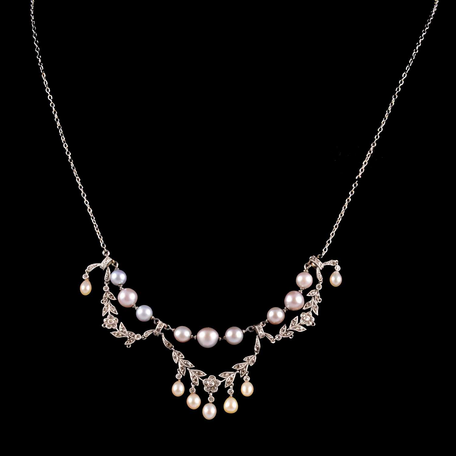 Lot 280 - A pearl and diamond necklace and similar bar brooch.