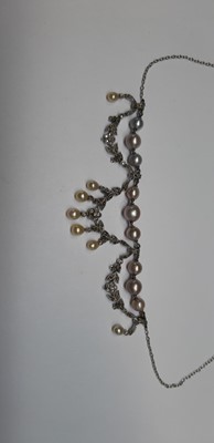 Lot 280 - A pearl and diamond necklace and similar bar brooch.
