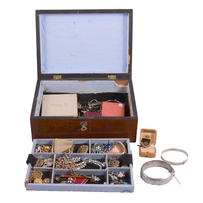 Lot 488A - A parquetry inlaid mahogany jewel box and costume jewellery.