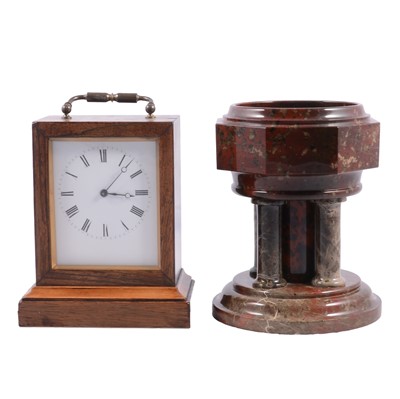 Lot 72 - Serpentine Font & an Art Deco Table Clock