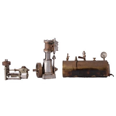 Lot 15 - Two miniature marine single cylinder diesel engines, and a boiler unit.