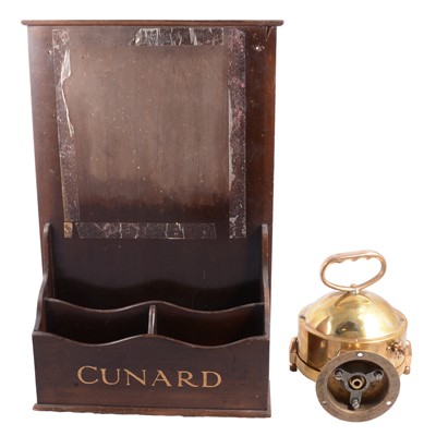 Lot 250 - Simpson-Lawrence brass nautical lamp, and a Cunard mahogany correspondence rack