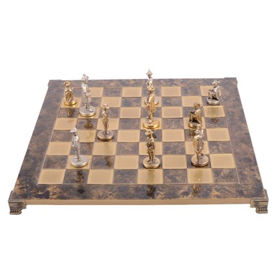 Lot 117 - Modern gilt and marble-effect chess set and board