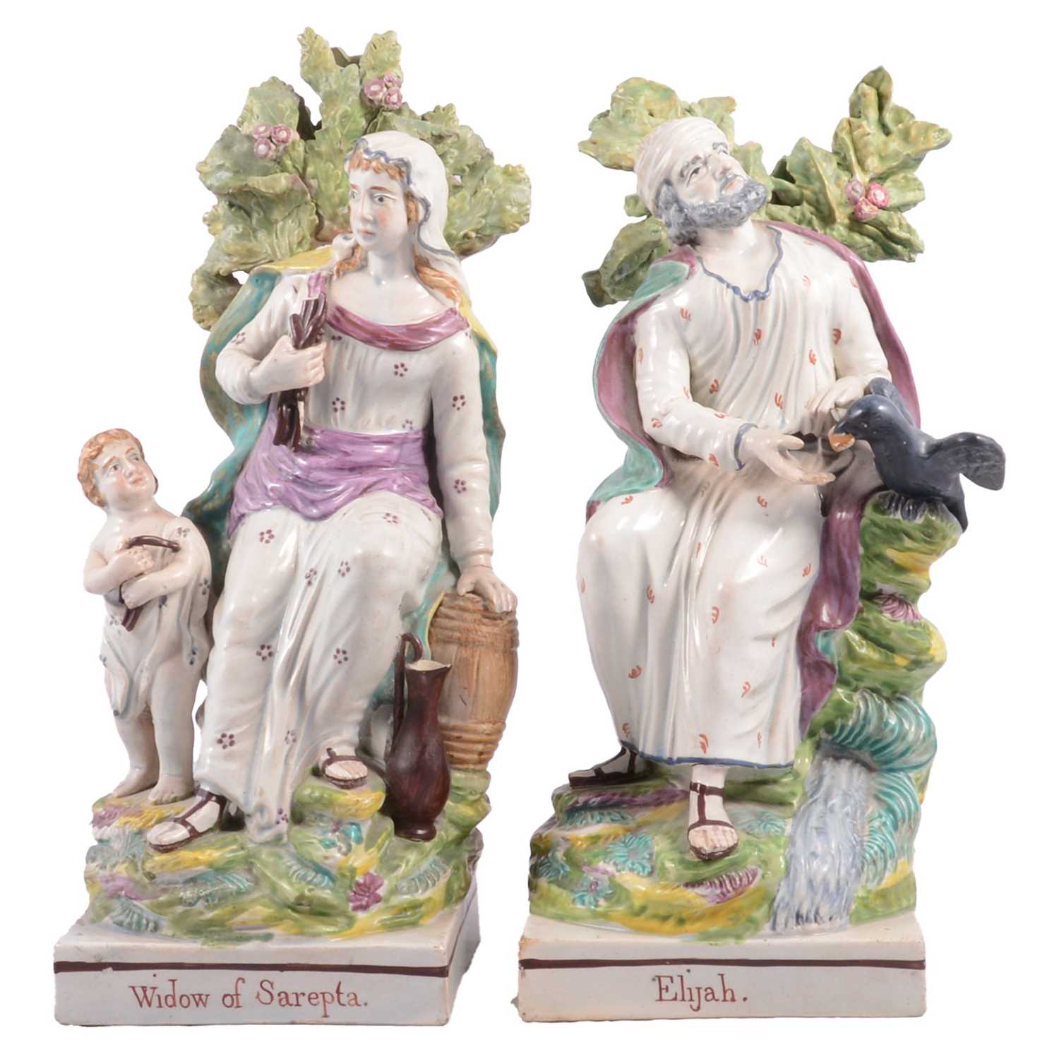 Lot 33 - Pair of Staffordshire figures, Widow of Zarephath and Elijah