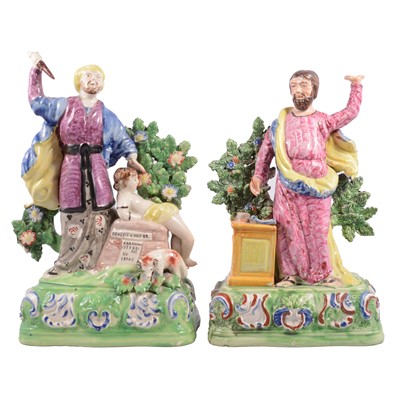 Lot 9 - Two Staffordshire earthenware group of the Sacrifice of Isaac and Jeremiah