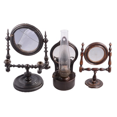 Lot 79 - Two 19th century table mirrors, and a wall-mounted oil lamp