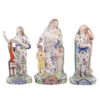 Lot 19 - Three matched Staffordshire pearlware figures, Faith, Hope and Charity