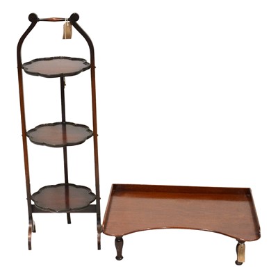 Lot 272 - Mahogany bed/ lap tray, and a three tier folding cake stand