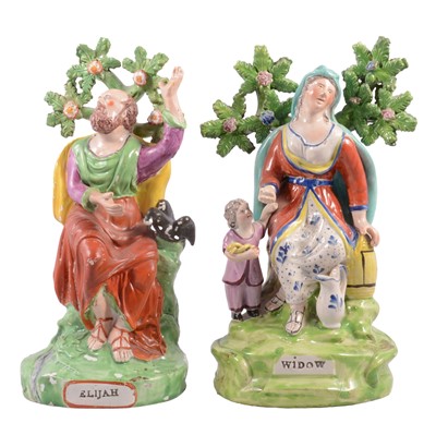 Lot 21 - Staffordshire earthenware bocage figures, Widow of Zarephath and Elijah