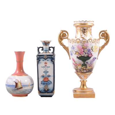 Lot 13 - English porcelain two-handled vase, probably Spode, and two other cabinet vases