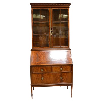 Lot 349 - Edwardian mahogany and inlaid bureau bookcase