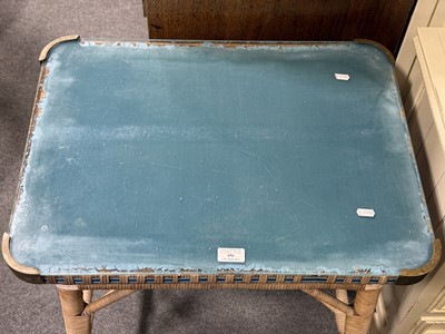 Lot 496 - Woven cane conservatory table, labelled Angrave