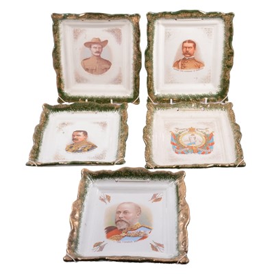 Lot 5 - Fifteen Staffordshire pottery lustre plaques, printed with Royal Commemoratives and other figures