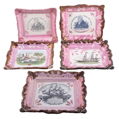 Lot 3 - Five Victorian pink and copper lustre plaques