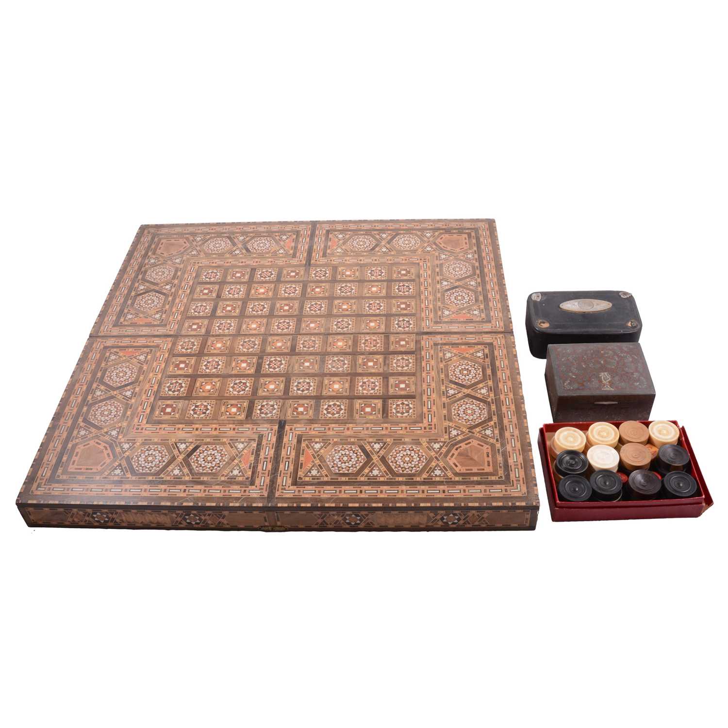 Lot 73 - Eastern parquetry backgammon board, gaming