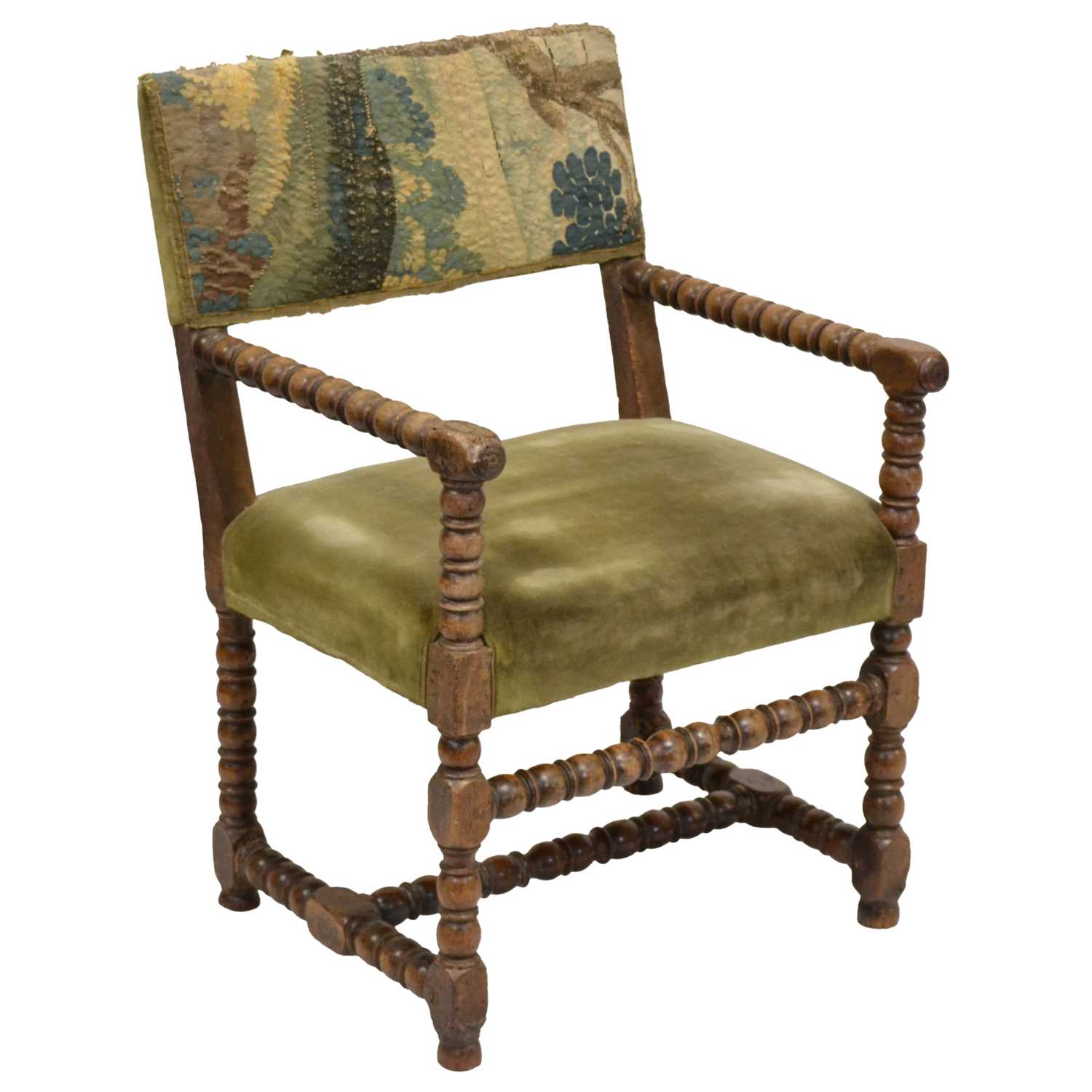 Lot 478 - Restoration style walnut framed elbow chair.