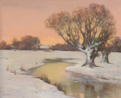 Lot 268 - J A Bates, River landscape, wintertime
