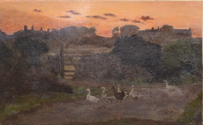 Lot 252 - Henry Todd, Geese passing the farm gate