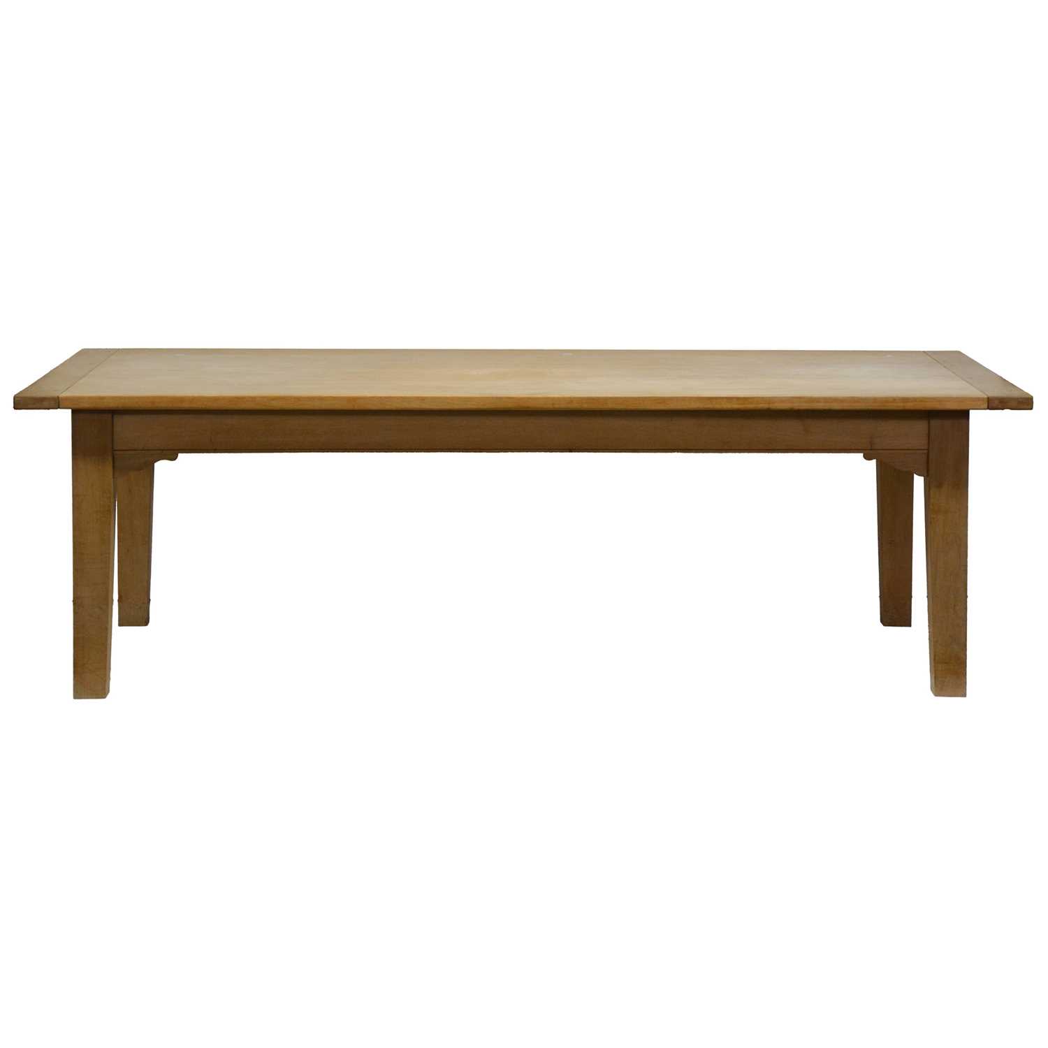Lot 386 - Contemporary craftsman made light oak kitchen table and a set of ten chairs