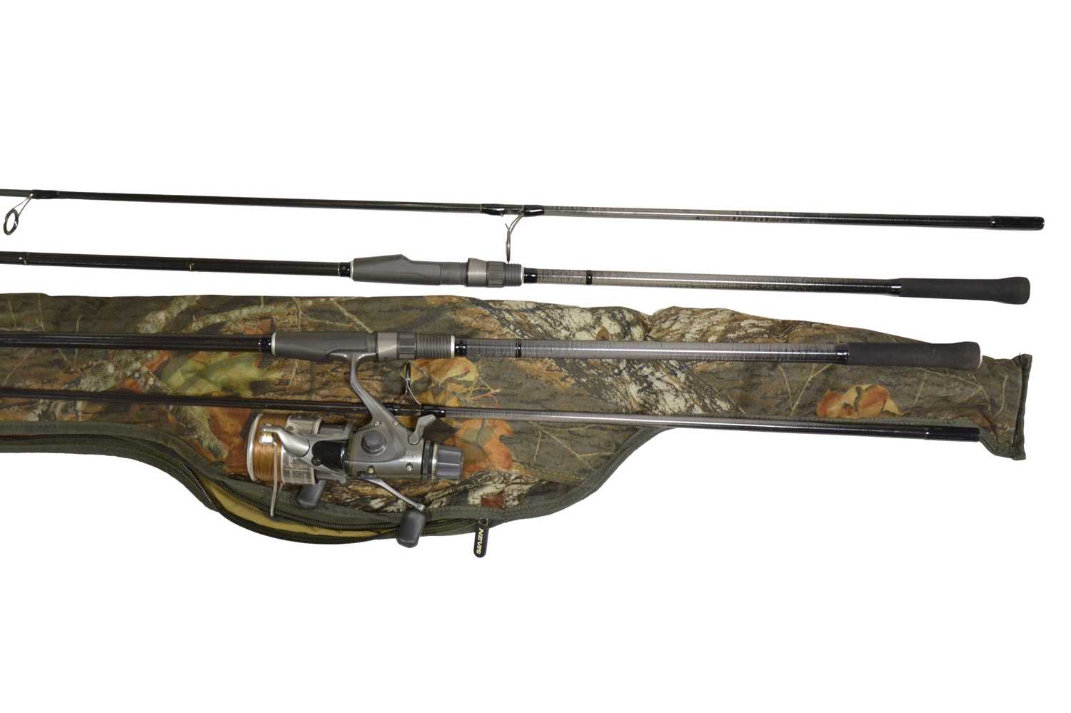 Lot 222 - Greys Carbon Fibre Spod Carp Fishing Rod, 12', spinning reel, and another rod