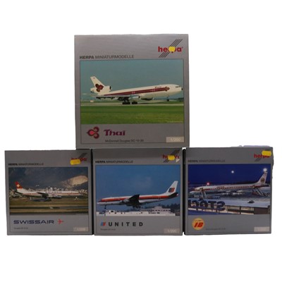 Lot 133 - Seven Herpa model aircraft, boxed