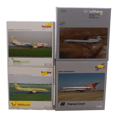 Lot 135 - Nine Herpa Boeing model aircraft, all boxed
