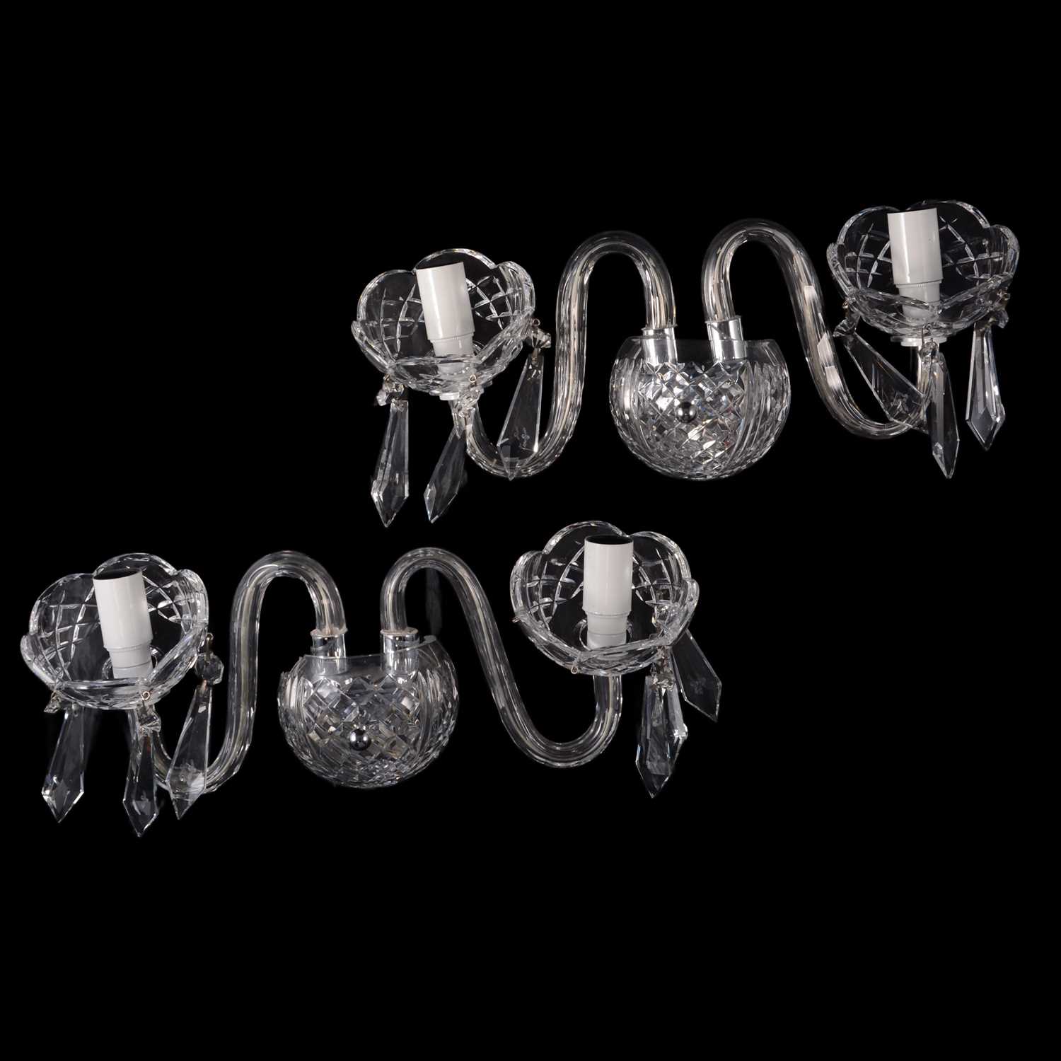 Lot 78 - Waterford Crystal; three two-branch wall lights, Comeragh pattern