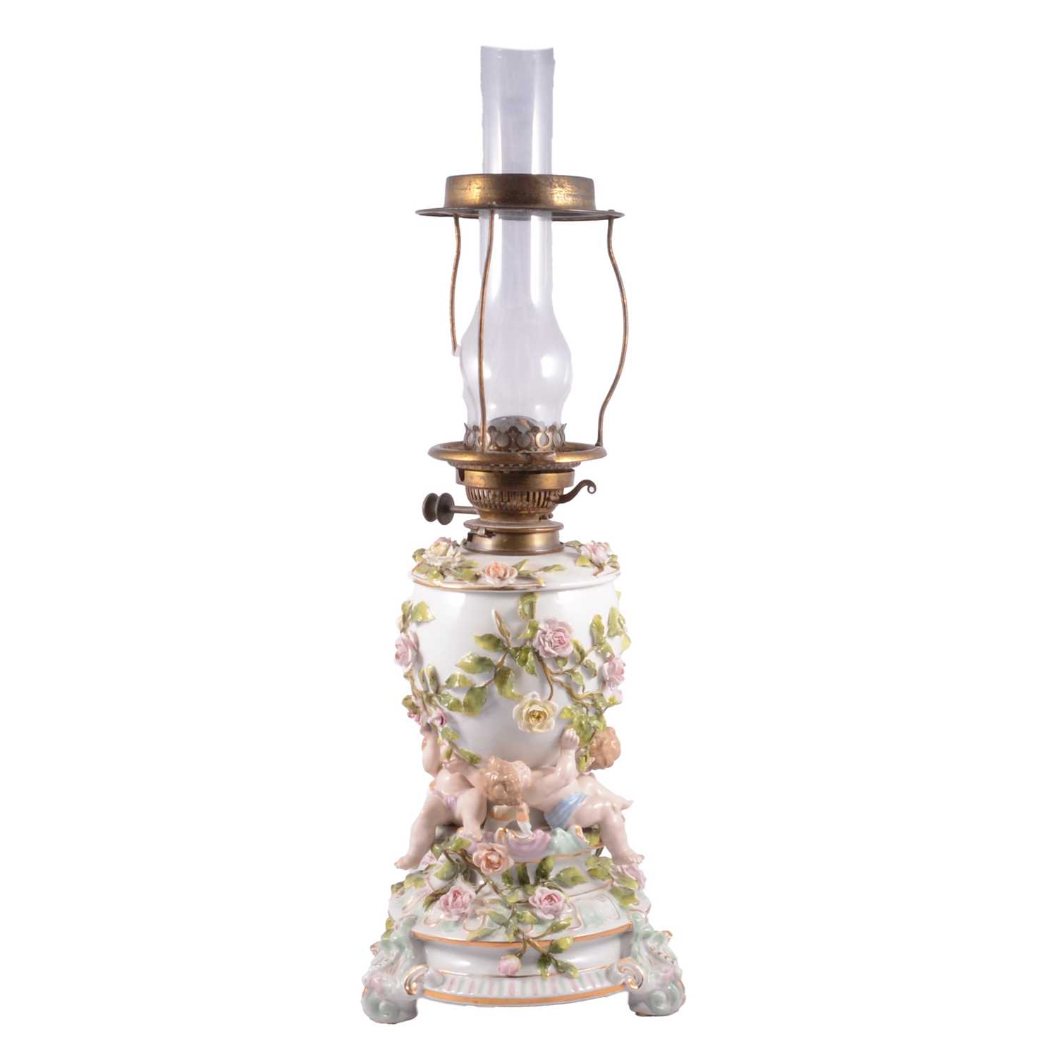 Lot 20 - German porcelain oil lamp.