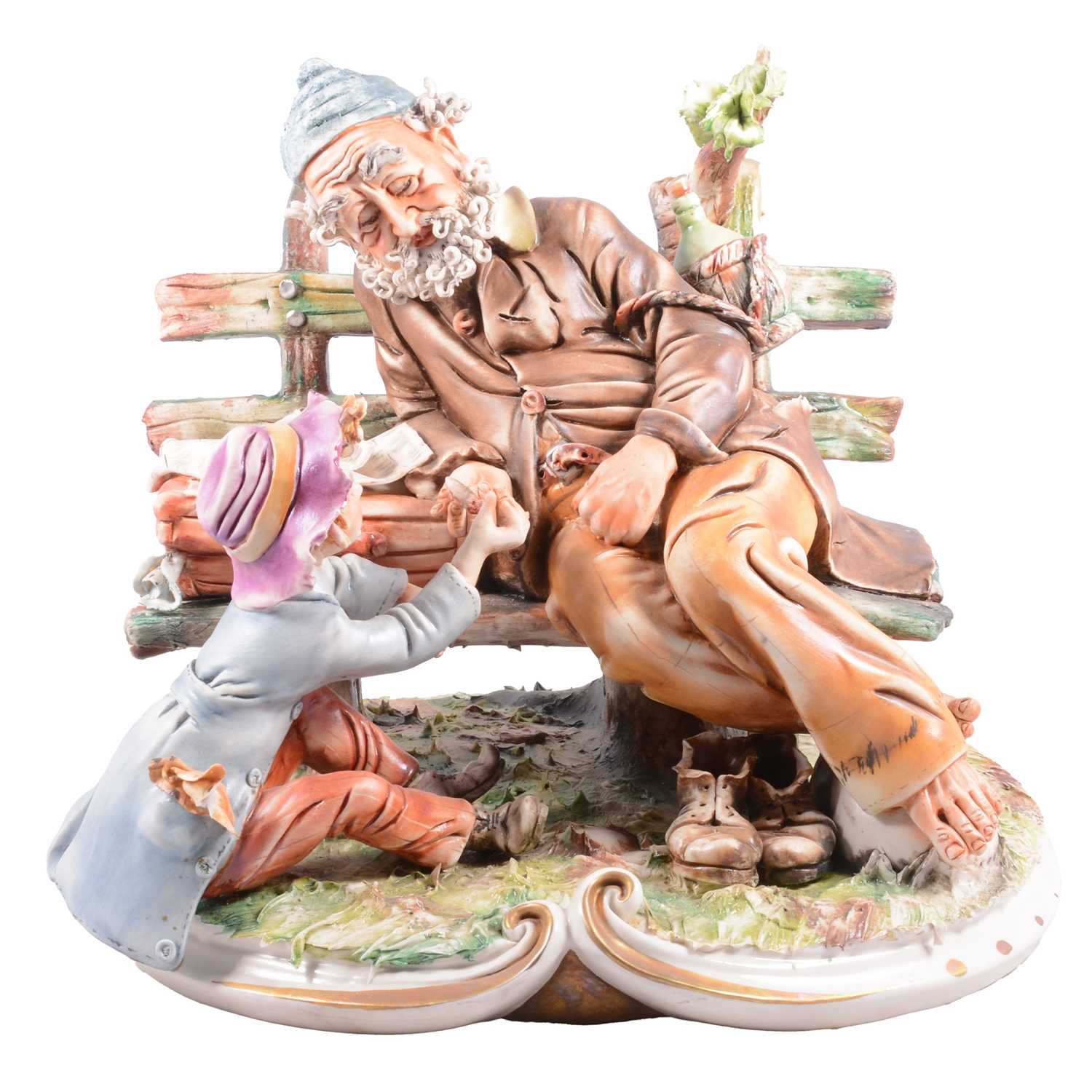 Lot 33 - Capodimonte porcelain model, Coin Collector, and two groups.