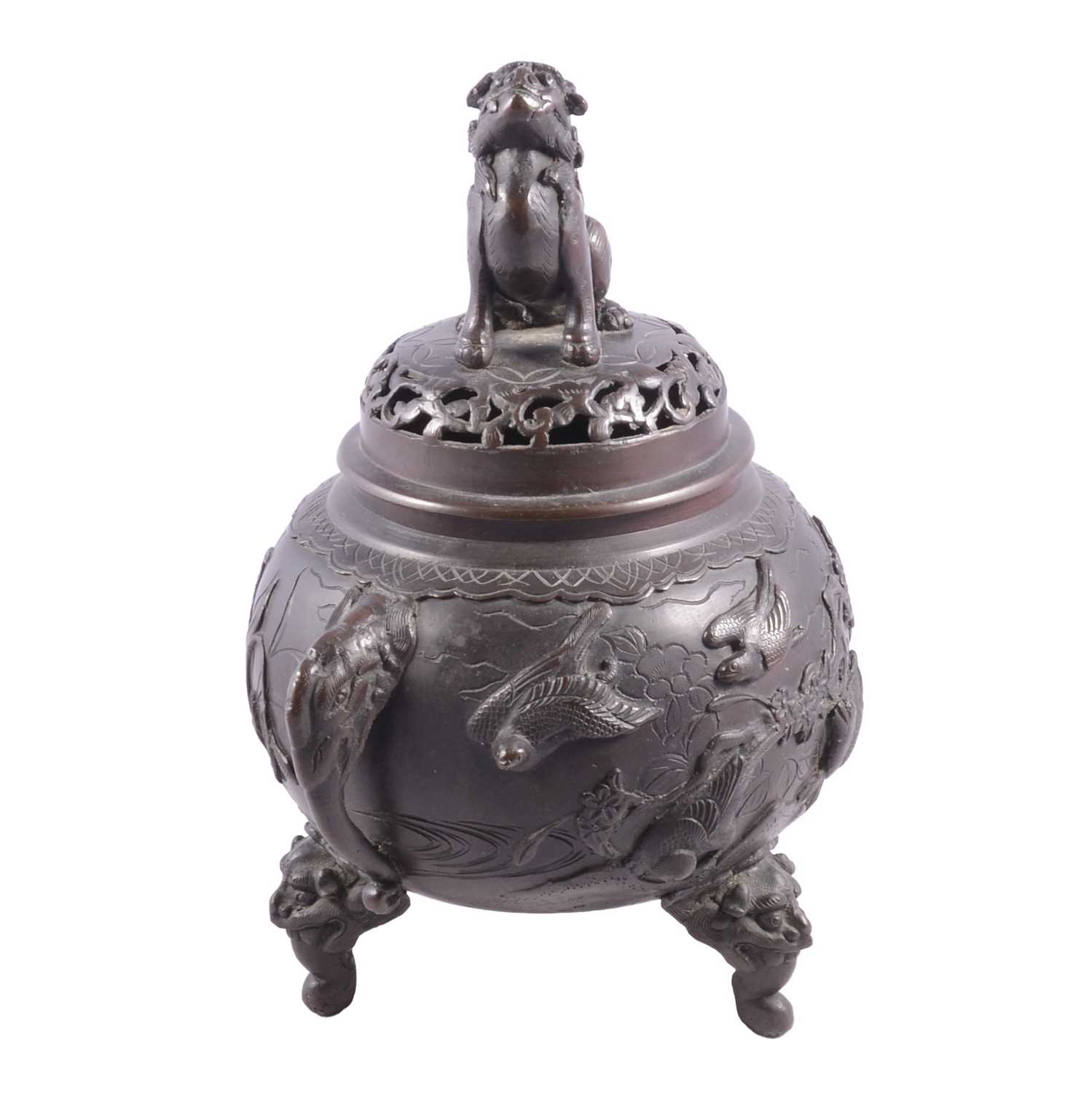 Lot 101 - A Chinese bronze incense burner with cover