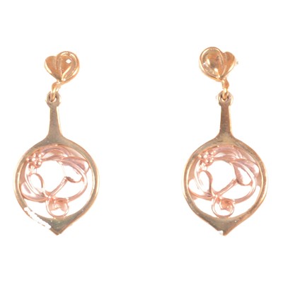 Lot 278 - Clogau - a 9 carat yellow and rose gold pendant on a chain, and matching earrings.