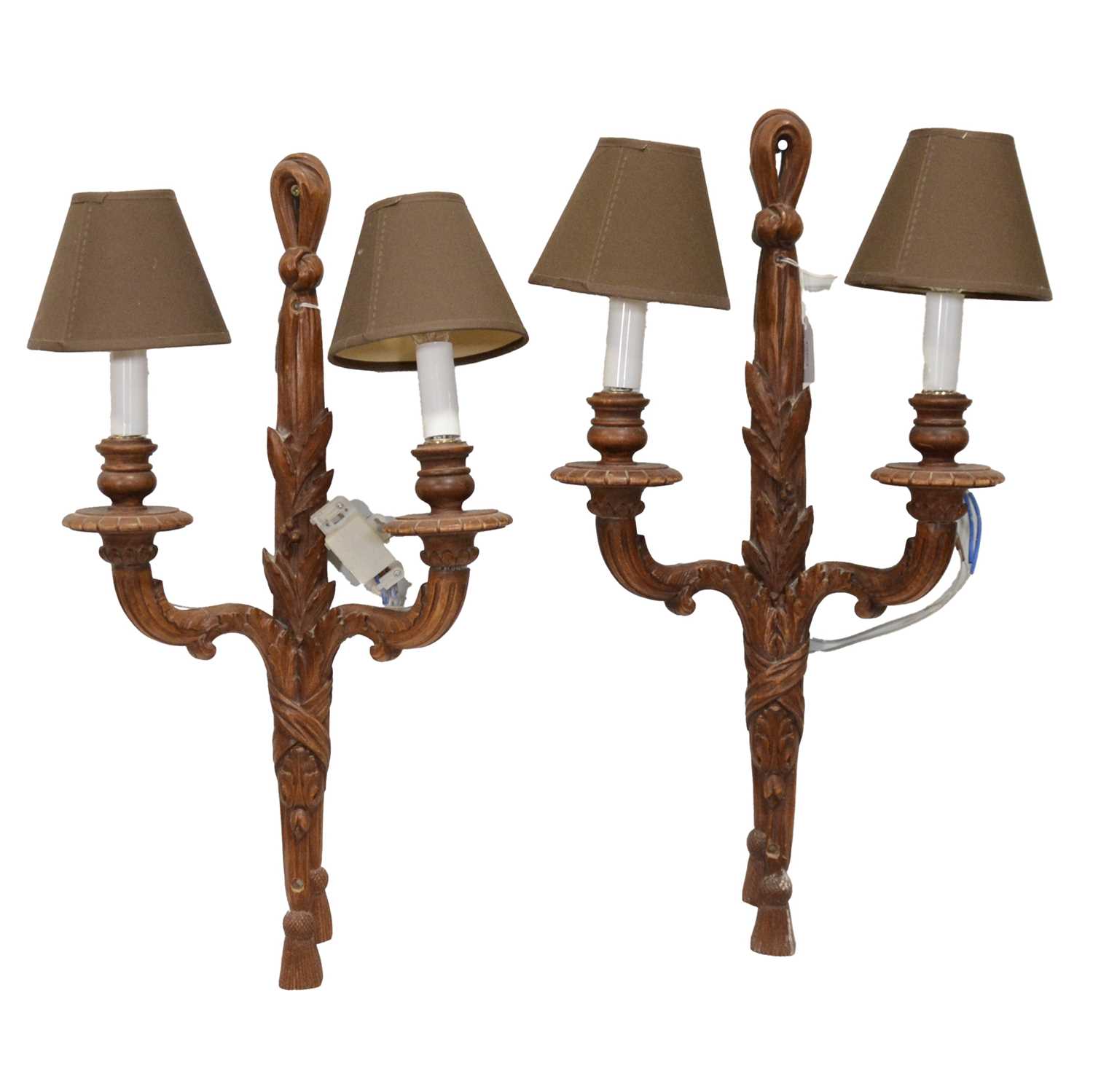 Lot 110 - A pair of Italian carved wood twin-light appliques