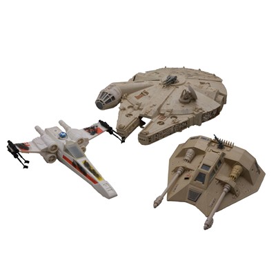 Lot 18 - Star Wars model vehicles, three including Millennium Falcon; X-Wing, crashed; Snow Speeder.