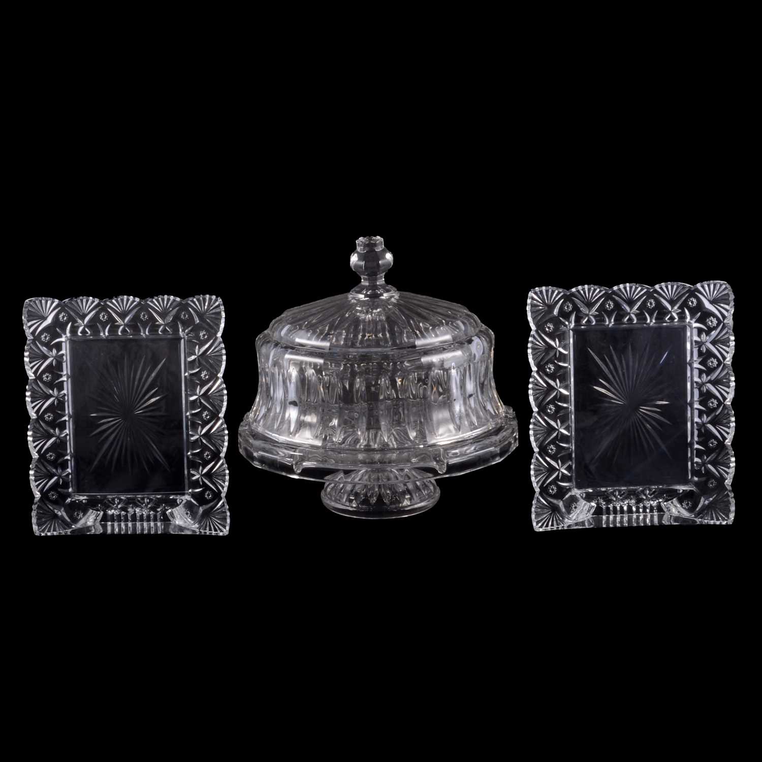 Lot 15 - Cake stand and a pair of photograph frames