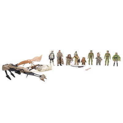 Lot 21 - Nine Kenner/Palitoy Star Wars action figures, with speeder bike and Ewok Glider