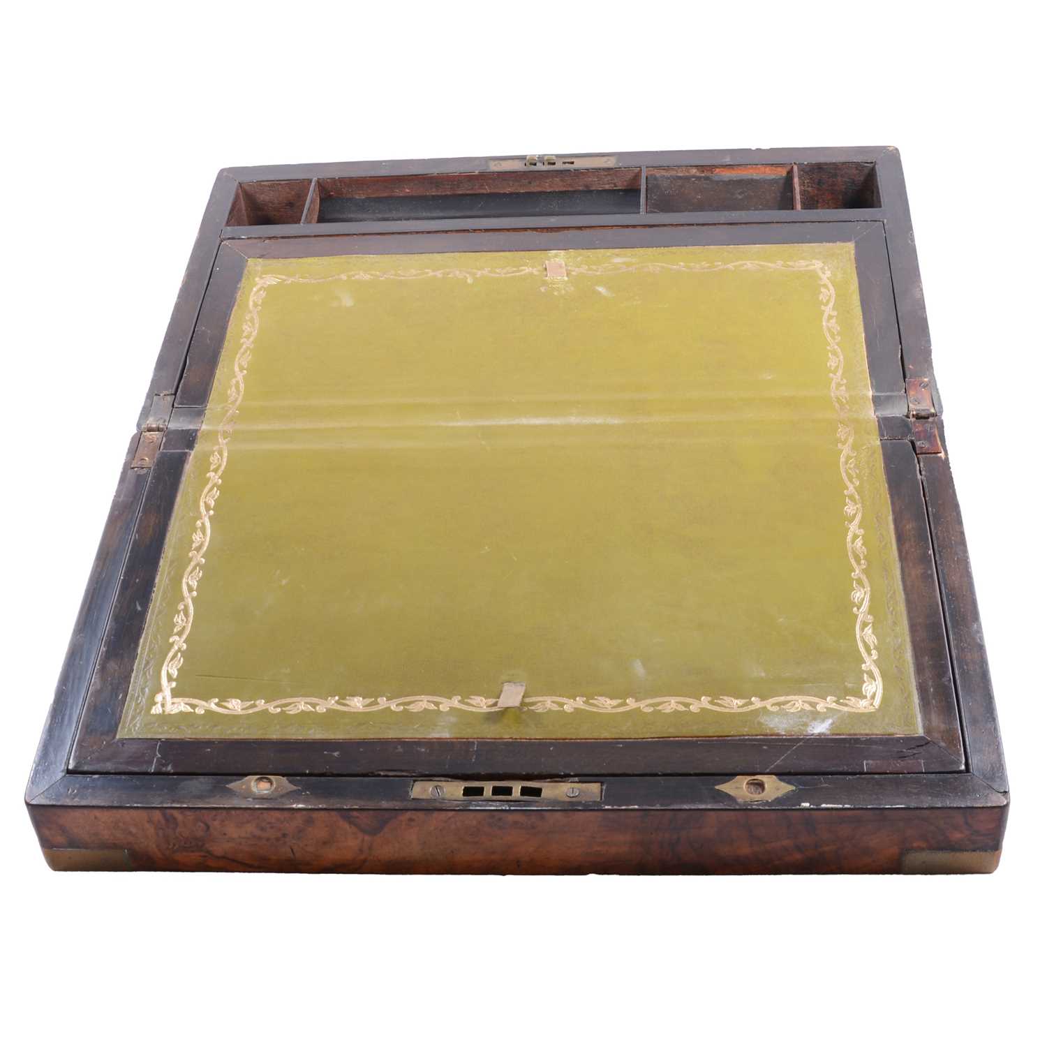 Lot 107 - Victorian walnut writing slope with brass mounts