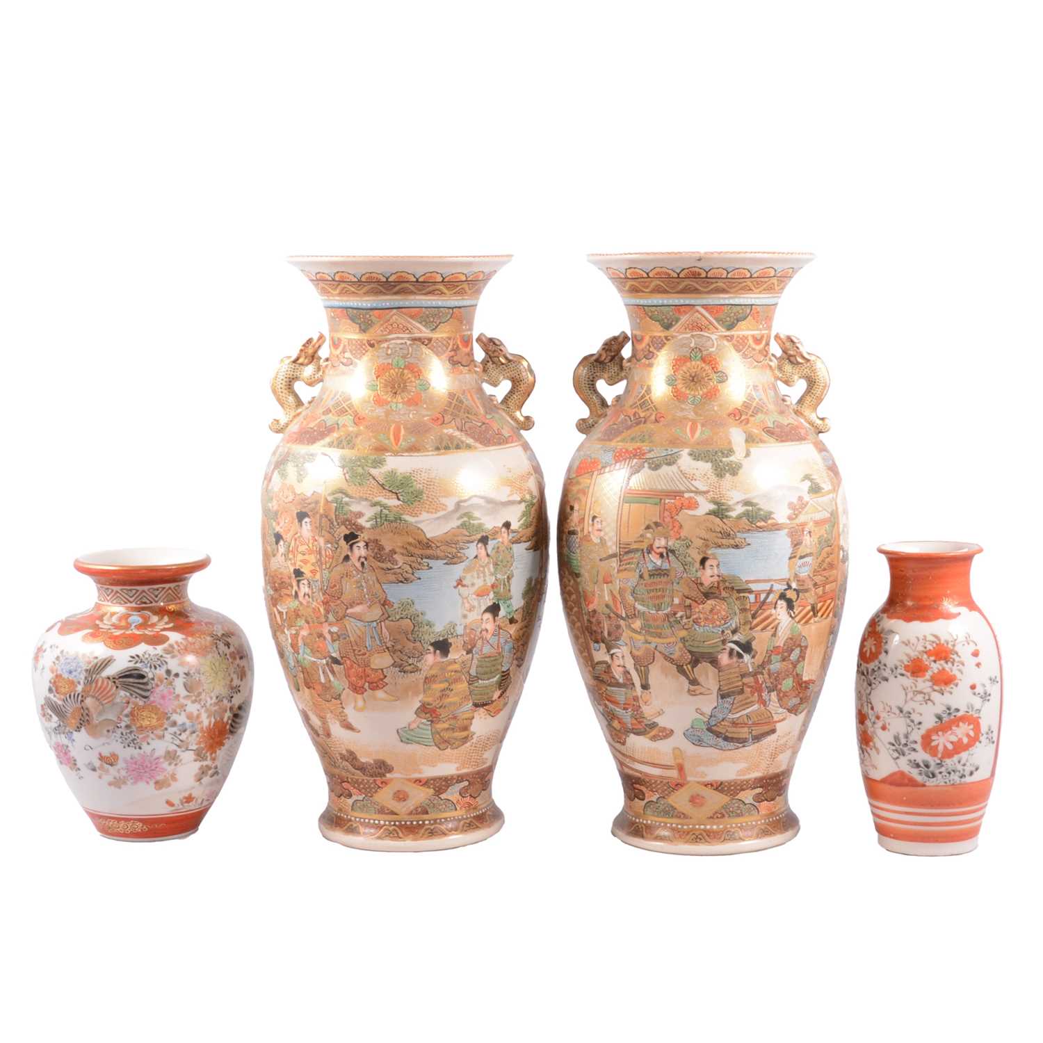 Lot 10 - Pair of Satsuma vases and two other Japanese vases