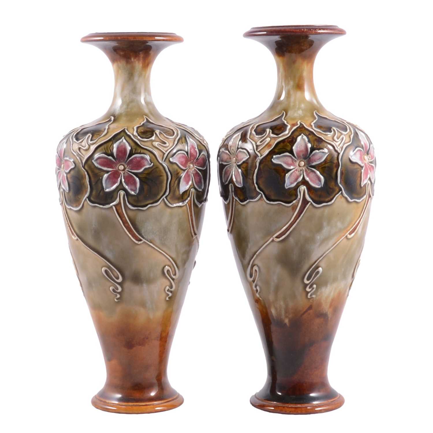 Lot 3 - Pair of Doulton Lambeth stoneware vases, by Elize Simmance